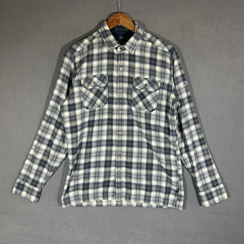 Kuhl Dillingr Shirt Men's Small Gray White Plaid Button Up Hiking Flannel 7186